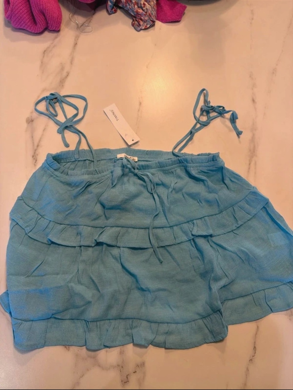 Light Blue Ruffle Tie-Strap Women's Top